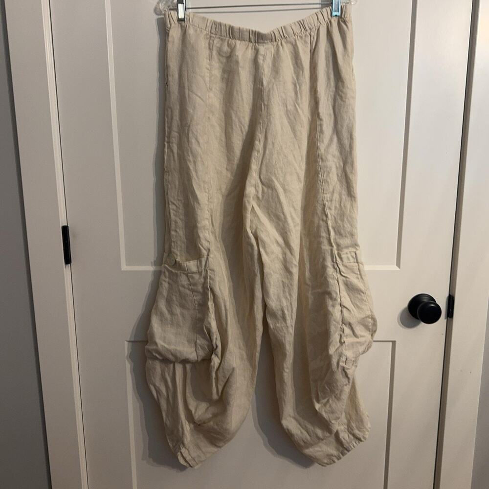 Match Point Pants Sz XL Beige Linen Harem Lagenlook Pockets USA Boho Casual - Picture 8 of 10